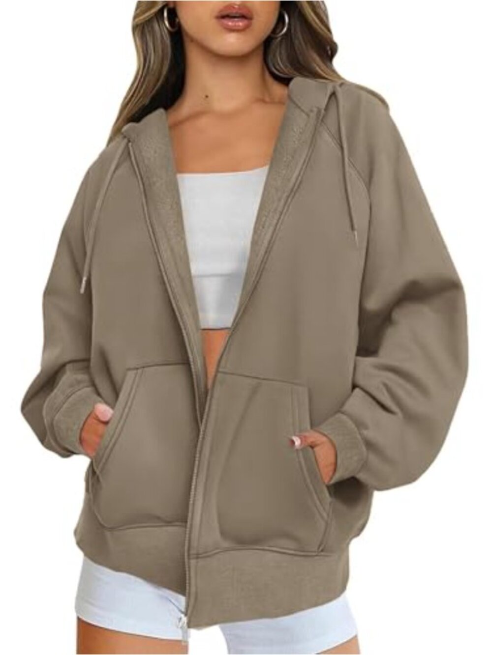 Women's Zip Up Hoodie Oversized Fleece Jacket with Pockets Long Sleeve